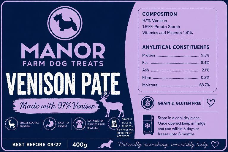 Manor Farm Pate, 9 Proteins, 2 weights, 97% Chicken, Salmon, Beef, Duck, Wild Boar, Goat, Venison, Lamb, Rabbit