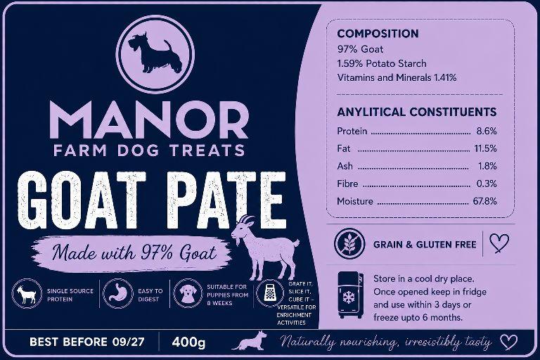 Manor Farm Pate, 9 Proteins, 2 weights, 97% Chicken, Salmon, Beef, Duck, Wild Boar, Goat, Venison, Lamb, Rabbit