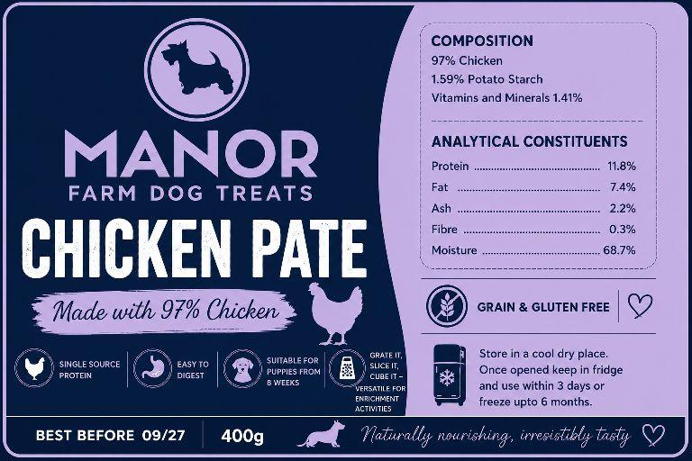 Manor Farm Pate, 9 Proteins, 2 weights, 97% Chicken, Salmon, Beef, Duck, Wild Boar, Goat, Venison, Lamb, Rabbit
