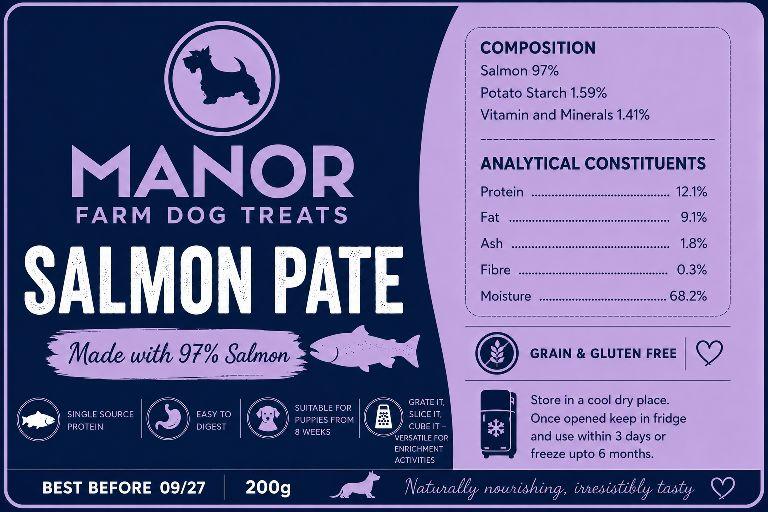 Manor Farm Pate, 9 Proteins, 2 weights, 97% Chicken, Salmon, Beef, Duck, Wild Boar, Goat, Venison, Lamb, Rabbit