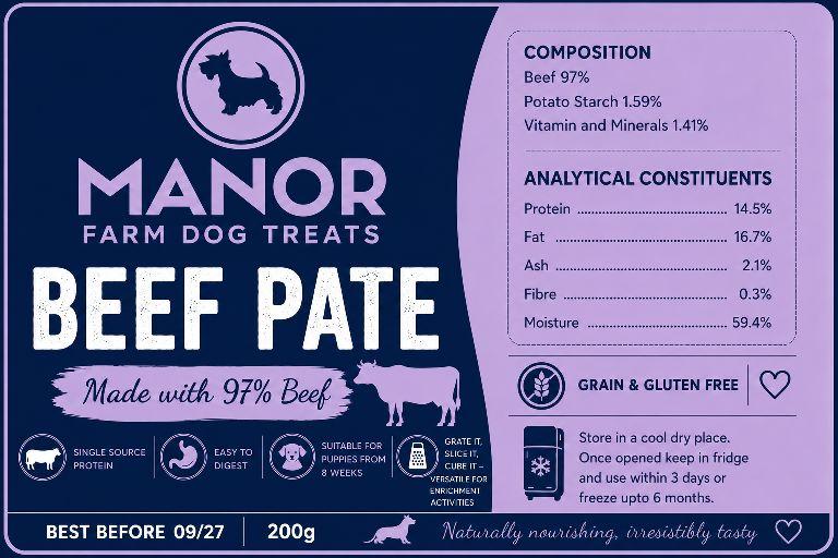 Manor Farm Pate, 9 Proteins, 2 weights, 97% Chicken, Salmon, Beef, Duck, Wild Boar, Goat, Venison, Lamb, Rabbit